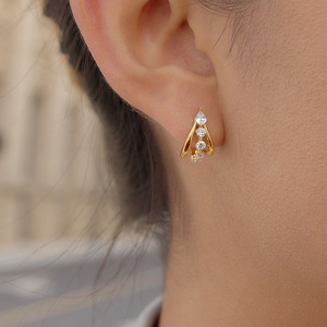 Pendientes de Oreja Geométricos con Circonita Blanca y Engaste de Garra, de Acero Inoxidable, Joyería para Fiesta - Product Image 3