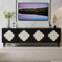 Meuble TV moderne en bois massif, console multimédia à poser au sol avec étagères réglables pour téléviseurs de 60 à 64 pouces