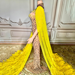 नोवेनेंस Y4856 हॉट सेलिंग उत्पाद पीले पंख लंबे समय से पीछे की लक्जरी प्रोम पोशाक चमकदार गैंडा - Product Image 4