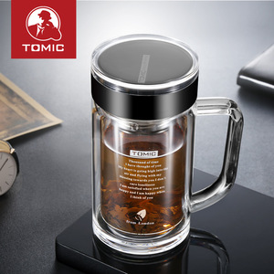 Mug en verre à double paroi Tomic avec infuseur à thé 500 ml, cadeau d'affaires, tasse à eau transparente - Product Image 3