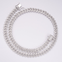 Joyería Fina al por Mayor, Plata de Ley, Moissanita Baguette, Chapado en Oro de 14K, Cadenas Cubanas de 10 mm