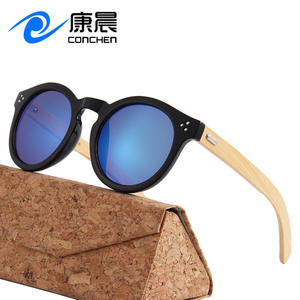 Lunettes de soleil rondes unisexes Conchen, monture PC noire, verres traités UV400, branches en bambou, pour la pêche, la conduite et la mode - Product Image 4