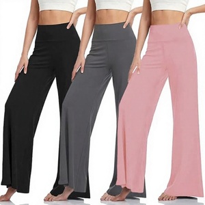 Women's High Elastic Waist Wide Leg Full Length <b>Flared</b> Leg Breathable Stretch Yoga <b>Leggings</b> OEM Manufacturer - Product Image 3