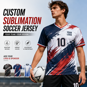 Fabricante de Camisetas de Fútbol Sublimadas Personalizadas al por Mayor, 100% Poliéster de Malla de Secado Rápido, Nombre del Equipo, Número, Cuello en V, Uniforme de Fútbol - Product Image 2