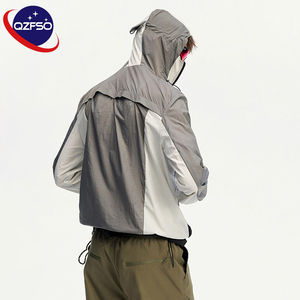 QZFSO Custom Streetwear <b>Lightweight</b> Mesh Zip up Windbreaker Breathable Quick-dry Polyester Sun Protection <b>Jacket</b> With Hood - Product Image 6