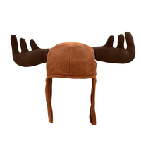 Grand long bois vif yeux ondulés orignal brun fermeture crochet et boucle casquette souple drôle Cosplay Costume peluche chapeau tête d'animal
