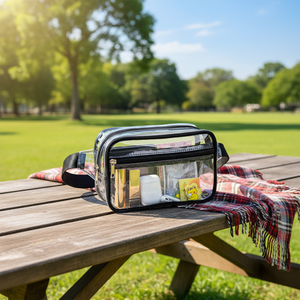 Tas Pinggang Lucu Vintage Premium Perlengkapan Mandi Outdoor Tahan Air PVC Resleting Wanita Pria Hitam Tas Selempang Fanny Pack Tas Pinggang Dapat Disesuaikan - Product Image 1