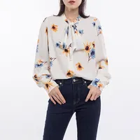 Blusa informal de manga larga con cuello en V para mujer, camisa con estampado Floral