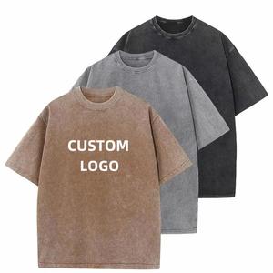 T-shirt Homme Oversize 100% Coton OEM en Gros, Impression DTG, Logo Personnalisé, T-shirt Vintage Lourd Délavé à l'Acide, Effet Vieilli - Product Image 2