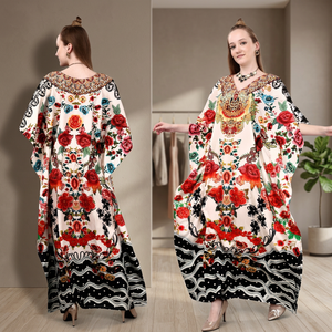 Dernières robes caftan décontractées exclusives pour femmes Afreen Vêtements de plage longueur au sol en crêpe de polyester lavable pierre d'impression numérique - Product Image 3