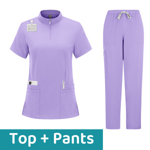 Unisex <b>Scrub</b> Set Short Sleeve Stand Collar Moisture Wicking Hospital Uniforms Split Set For Men Women - Product Image 3