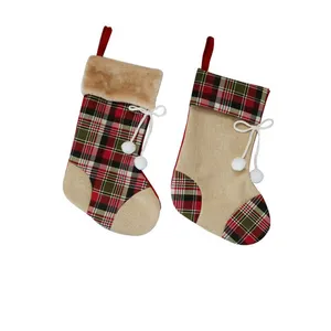 Checked Nonwoven Fabric Navidads Decorated Santa Boot Stocking Christmas Stocking Plaid Xmas Hanging Socks