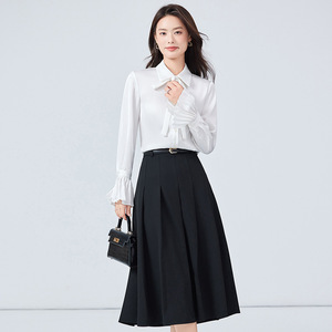 Women's Bell Sleeve Blouse Solid Color Chiffon Bow <b>Tie</b> Work Shirt Spring Autumn Professional Commuting Interview Formal Wear - Product Image 3