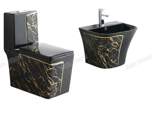 Set Sanitario Moderno Blu Rotondo per Bagno, WC Monoblocco in Ceramica, Lavabo con Colonna, Set Completo - Product Image 6
