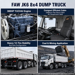 Camion benne FAW Jiefang JK6 8x4, moteur diesel YUCHAI 7.7L, réservoir de carburant en aluminium, siège à suspension pneumatique, fourniture d'usine OEM - Product Image 1