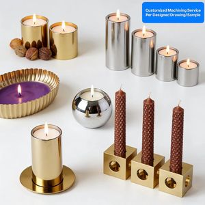 Service d'usinage sur mesure : Porte-bougie cube en laiton massif usiné CNC, tourné et fraisé - Product Image 1