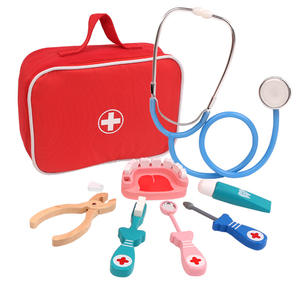 Giocattoli per bambini bambini ragazzi fingono di giocare giocattoli medico in legno rosso Kit medico dentista medicina scatola set giochi - Product Image 3