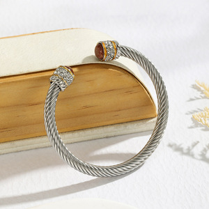 Stainless Steel Twisted Open <b>Bracelet</b> <b>Adjustable</b> Geometry Inlay Unisex Jewelry Gift Style 1 2 3 4 5 6 7 - Product Image 2