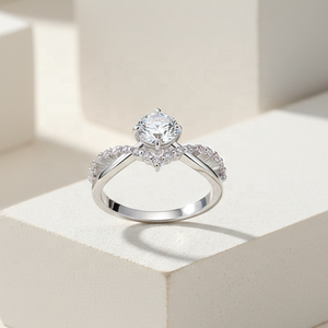 Vente directe d'usine, bijoux de mariage en argent 925 pour femmes, bague de fiançailles en <span class=keywords><strong>diamant</strong></span> de laboratoire de 1 carat, double couche, couronne de princesse, 1ct - Product Image 4