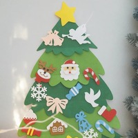 Arbre de Noël en tissu non tissé à faire soi-même, 104,5x70cm, à suspendre au mur, avec 25 autocollants décoratifs pour enfants, décoration artisanale de Noël