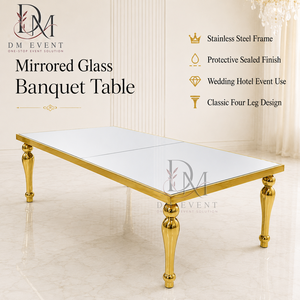 Table de banquet rectangulaire de luxe en acier inoxydable avec plateau miroir et pieds tournés pour événements de mariage – Vente en gros - Product Image 1