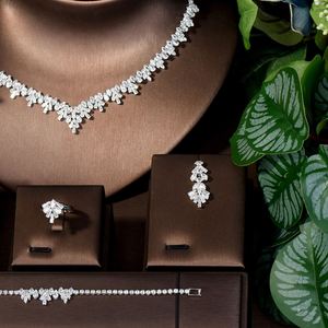 Mode translucide feuille d'érable ensemble de bijoux collier boucles d'oreilles zircon cubique ensemble mariée mariage fête soirée accessoires S-216 - Product Image 3