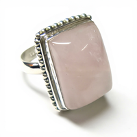 Bague Statement en Argent Sterling 925 avec Quartz Rose, Pierre Naturelle, Faite à la Main, Bijoux Bohèmes, Mode Féminine, Vente en Gros