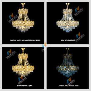 Lámpara de Araña de Cristal Dorada de Lujo, LED de 3 Colores Regulables, Iluminación Moderna Colgante, Suministro de Fábrica para Proyectos Hoteleros - Product Image 4
