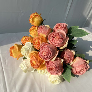 Fleur artificielle Meiyuan à 7 têtes, rose à bords brûlés, style rétro américain, pour décoration de mariage et de maison - Product Image 2