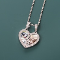 Nouveau Collier Pendentif Mémoire Hip Hop Personnalisé en Laiton Plaqué Or, Cœur Brisé, pour Couples, avec Photo Sublimée et Médaillons d'Amour Givrés