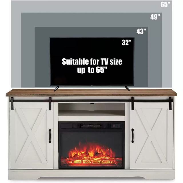 59 Fireplace TV Stand for TVs 32-65" with Sliding Barn Doors Modern Farmhouse Design Living Room Furniture
