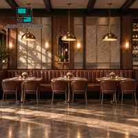 Ensembles de sièges de restaurant capitonnés avec base en laiton, chaises en cuir marron personnalisables, OEM ODM, fabricant grossiste Chine