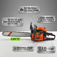 Tronçonneuse à essence puissante de 20 pouces, 52cc, 58cc, 62cc, industrielle, pour l'élagage et l'abattage des arbres