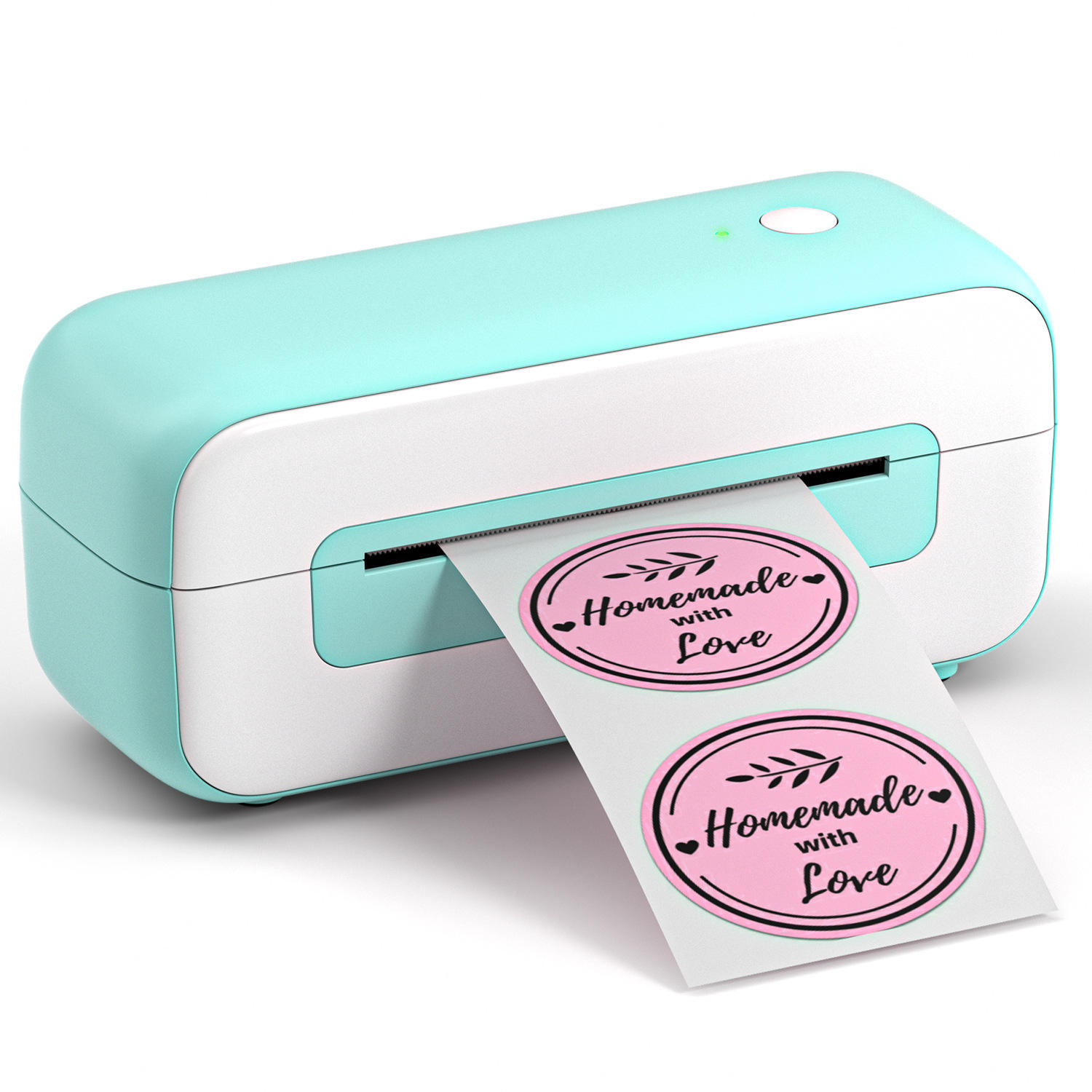 Impresora verde y blanca con 10 hojas de papel de etiquetas 4x6