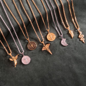 Collar de Cruz de Serpiente de Acero Inoxidable Chapado en Oro al por Mayor, Estilo Punk, Brújula, Ángel, Rosa, Flores, Dijes, Collares para Hombre - Product Image 6