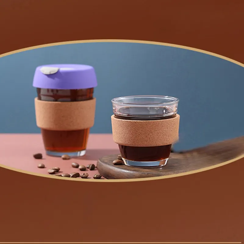 新製品のアイデア20228oz滑り止めコルクカバーコーヒーグラス230mlふた付き小型ポータブルガラスコーヒーカップはロゴを印刷できます