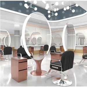 Moden Salon Mirror Hair Salon Station Round <span class=keywords><strong>Saloon</strong></span> Mirror Led Light ZY-MS093 - Product Image 3