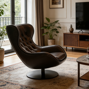 <span class=keywords><strong>Fauteuil</strong></span> d'appoint <span class=keywords><strong>pivotant</strong></span> en cuir véritable brun capitonné, style moderne et luxueux, pour salon, dossier <span class=keywords><strong>haut</strong></span>, <span class=keywords><strong>fauteuil</strong></span> à oreilles - Product Image 6