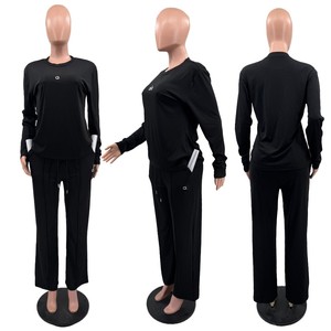 Completo da <span class=keywords><strong>Donna</strong></span> Due Pezzi Casual Elegante con Pantaloni a Gamba Larga in Tinta Unita - Product Image 5
