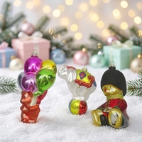 Ornamen Figurine Beruang Balon Bentuk Hewan Warna-warni dari Kaca untuk Dekorasi Gantungan Pohon Natal