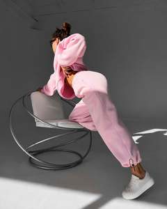 Ensemble survêtement rose oversize pour femme, sweat-shirt et pantalon de jogging, deux pièces en molleton, tenue décontractée, streetwear, vente en gros, OEM, vêtements de sport - Product Image 3