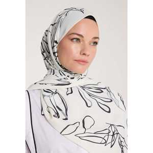 Écharpe en soie satinée Pure Tone avec motif de feuilles personnalisé ivoire-noir, design de logo personnalisé pour les saisons printemps-été - Product Image 1