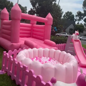 Château de rebond rose, aire de jeux, fosse à balles avec toboggan d'escalade, équipement de jeu doux pour enfants