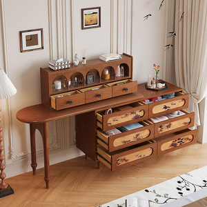 Vintage Solid Wood Dressing Table With Storage <b>Drawers</b> And Shelf Integrated Makeup Desk For Bedroom - Product Image 4