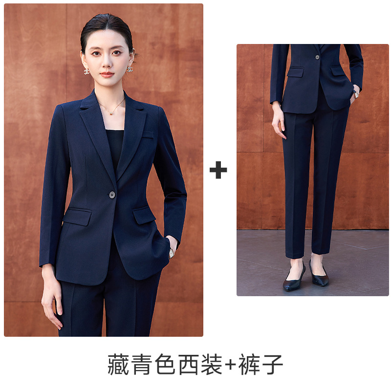 Navy blue slim-fit trousers
