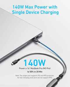 Anker 2-in-1 USB <b>C</b> <b>Cable</b> 4 Ft to Ultra-Durable 140W Fast <b>Charging</b> for 15 A8895 140W USB <b>C</b> to USB <b>C</b> <b>Cable</b> for A8895 A8895 - Product Image 2