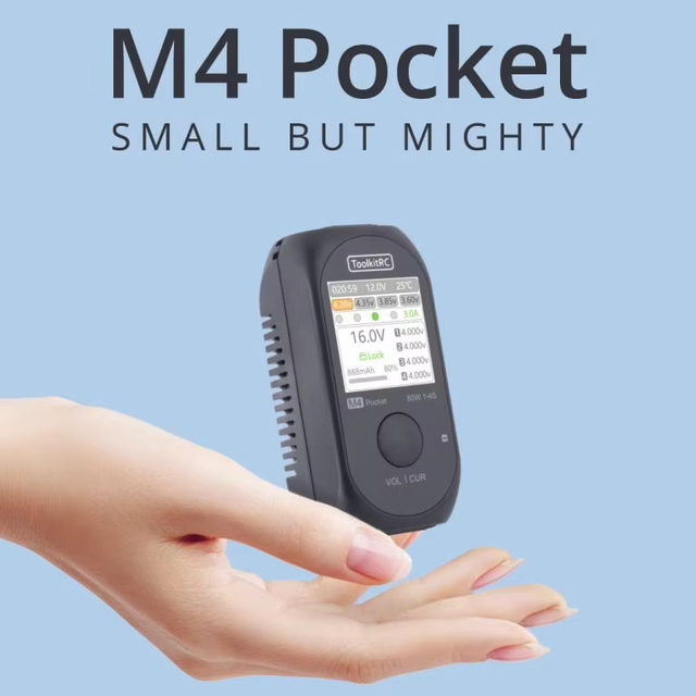 Smart Balance Charger ToolkitRC M4 Pocket 80W 5A Mini RC Battery Charger LiPo LiHV LiFe 1-4S Type-C PD QC Input Charging Station
