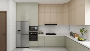 Cuisine moderne en forme de L, finition vert brillant, construction en contreplaqué et panneaux de particules - Product Image 5