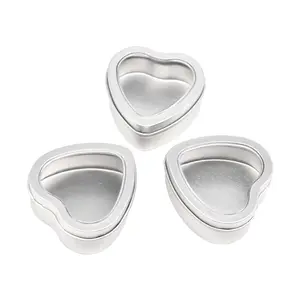 Metal Tins Heart Shape Candle Jars Containers With Clear Window