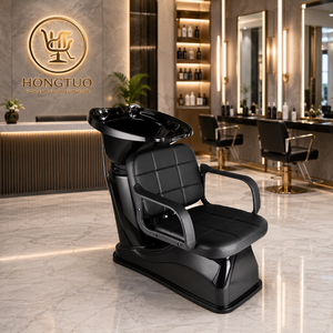 Sillón de Champú Negro Moderno con Lavabo para Salón de Belleza y Barbería - Product Image 1
